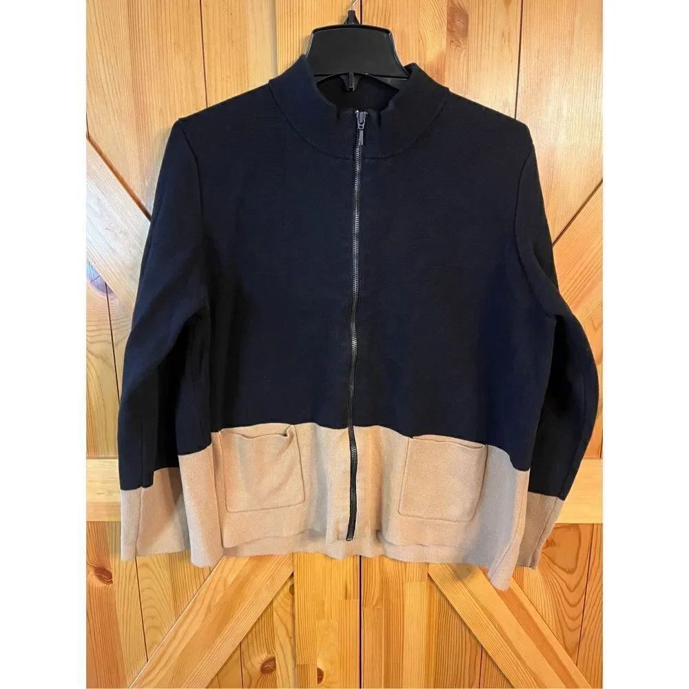 Chico’s Sweater Jacket Size 3/XL Black/Tan (2530)